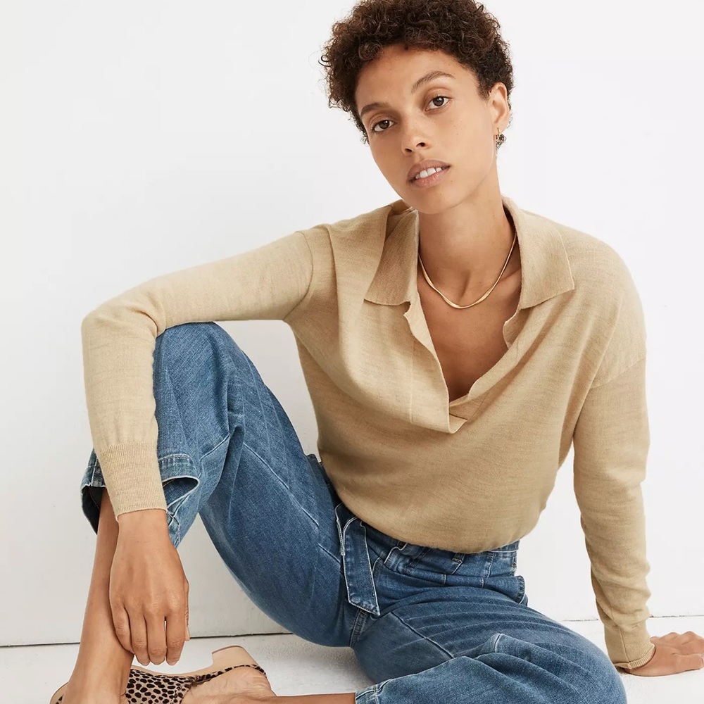 Madewell Beige V-Neck Collar Sweater